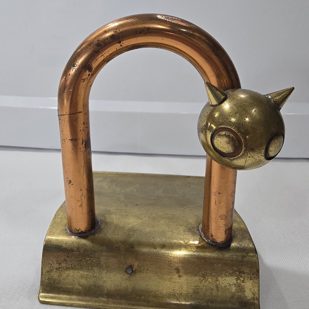 Walter Von Nessen Cat Doorstop Art Deco Era Brass And Copper